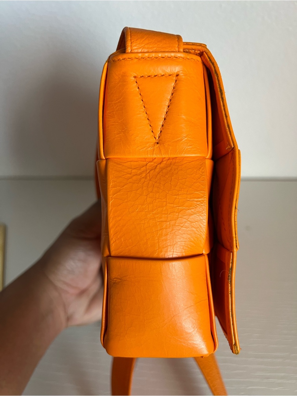 Bottega Veneta Orange Intrecciato Casette Leather Shoulder Bag - Picture 10 of 13